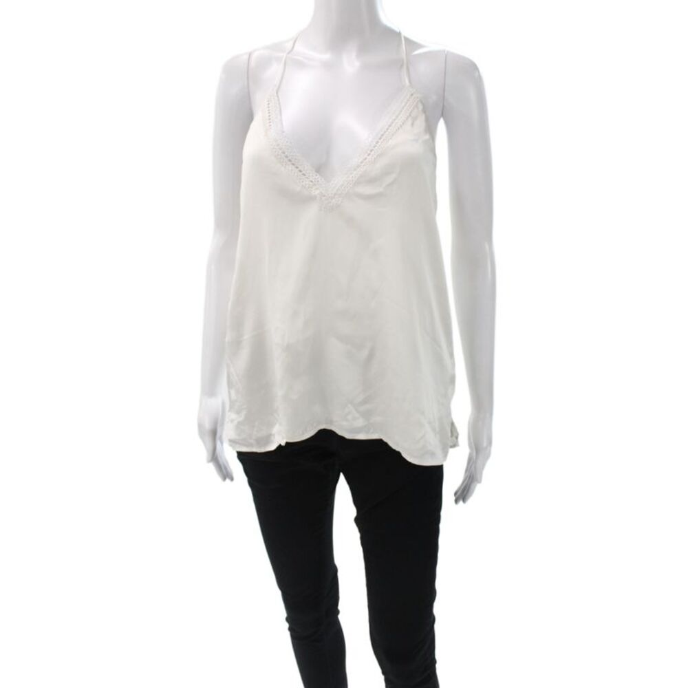 Cami NYC Womens Silk V Neck Tank Boho White Sleeveless Size M